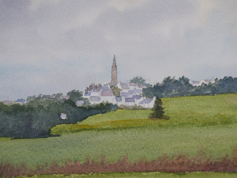 Salomon Alfred BOISECQ : Vue sur le clocher, Aquarelle originale signée
