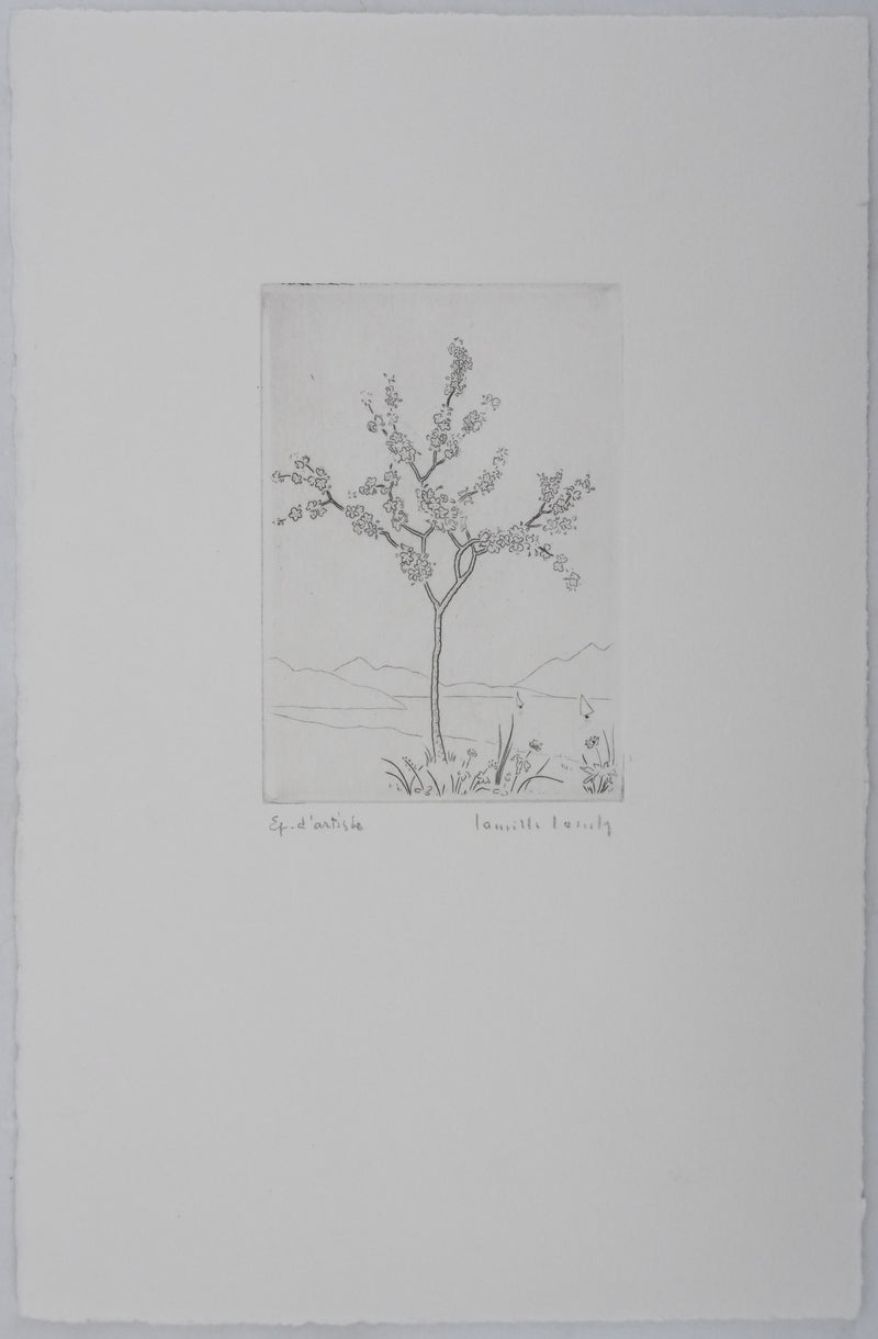 Camille COMBE : Entre les branches, Gravure originale signée