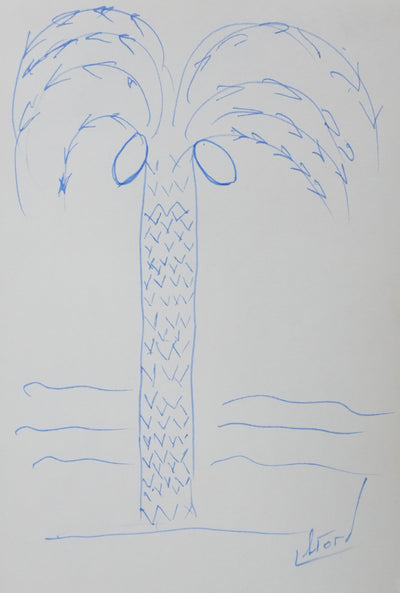 Ed THORP : Le palmier aux fruits, Autographe et dessin original signé