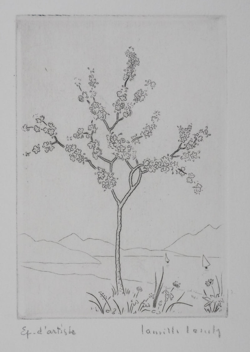 Camille COMBE : Entre les branches, Gravure originale signée