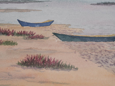 Salomon Alfred BOISECQ : Les petites barques à marée basse, Aquarelle originale signée