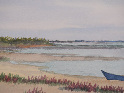Salomon Alfred BOISECQ : Les petites barques à marée basse, Aquarelle originale signée