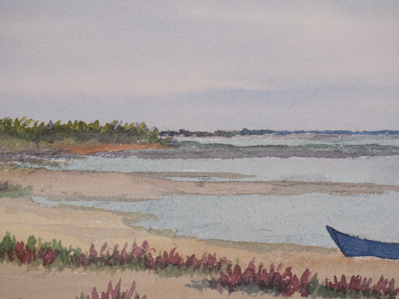 Salomon Alfred BOISECQ : Les petites barques à marée basse, Aquarelle originale signée