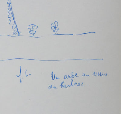 Guy LE CLEC'H : Un arbre au dessus des herbes, Autographe et dessin original signé