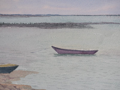 Salomon Alfred BOISECQ : Les petites barques à marée basse, Aquarelle originale signée