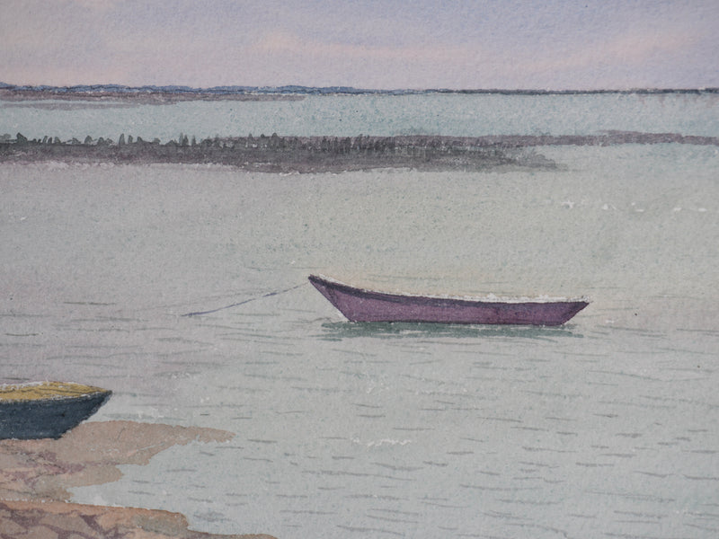 Salomon Alfred BOISECQ : Les petites barques à marée basse, Aquarelle originale signée
