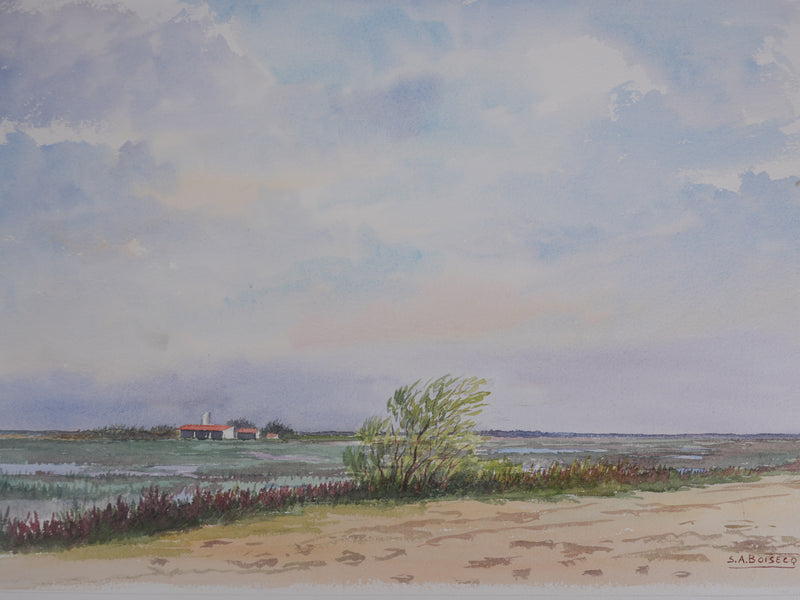 Salomon Alfred BOISECQ : La maison dans le marais, Aquarelle originale signée