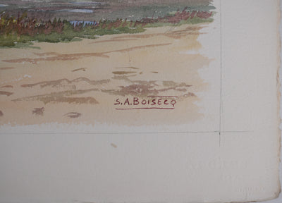 Salomon Alfred BOISECQ : La maison dans le marais, Aquarelle originale signée