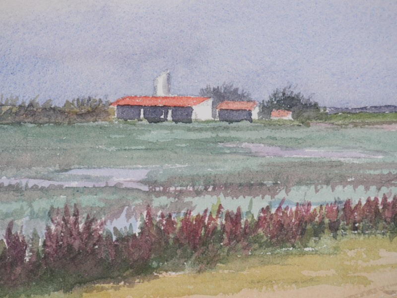 Salomon Alfred BOISECQ : La maison dans le marais, Aquarelle originale signée