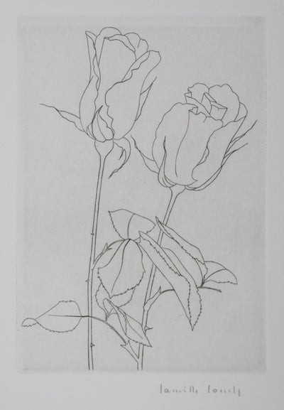Camille COMBE : Deux roses, Gravure originale signée