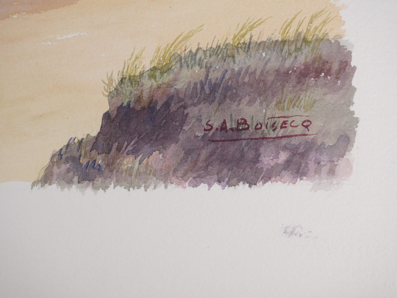 Salomon Alfred BOISECQ : La plage, Aquarelle originale signée