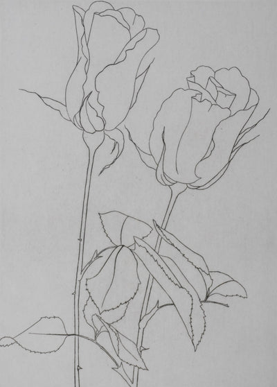 Camille COMBE : Deux roses, Gravure originale signée