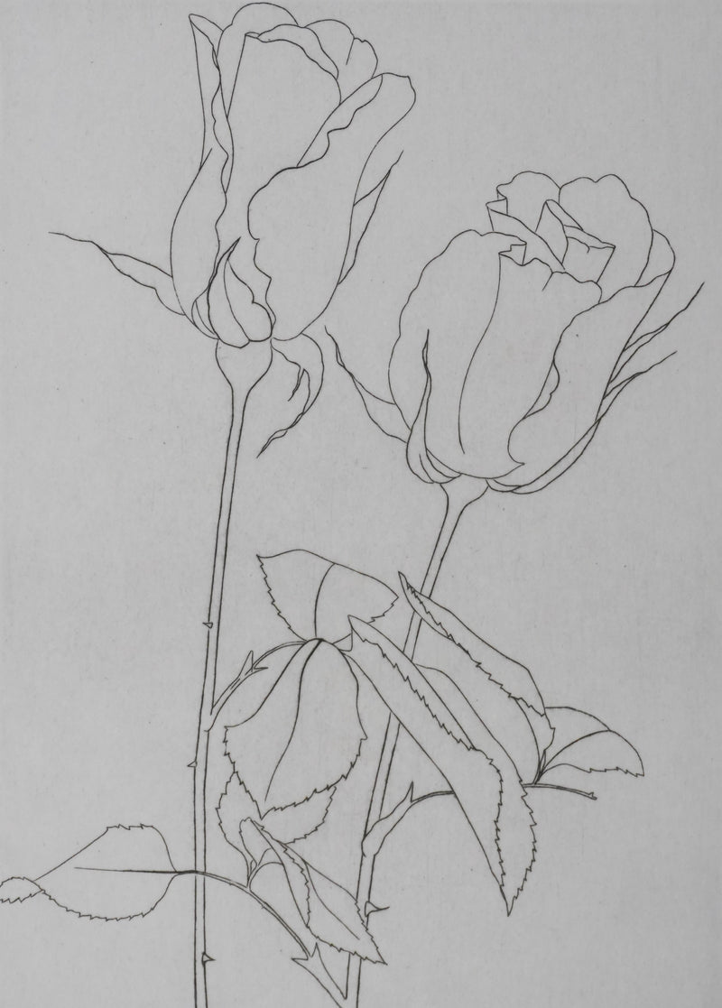 Camille COMBE : Deux roses, Gravure originale signée