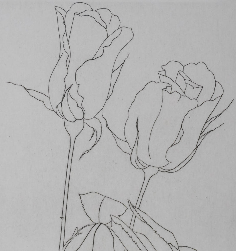 Camille COMBE : Deux roses, Gravure originale signée
