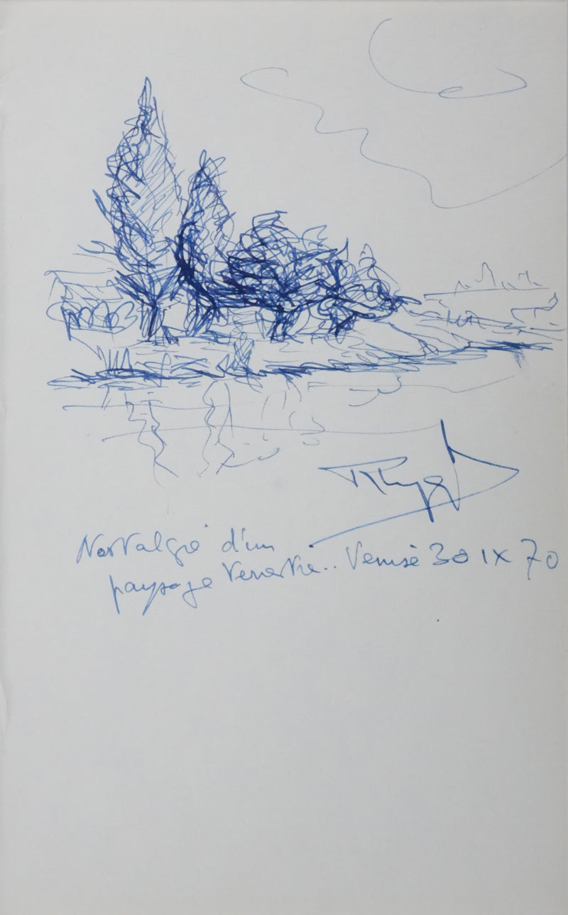 René HUYGHE : Les arbres sombres, Autographe et dessin original signé