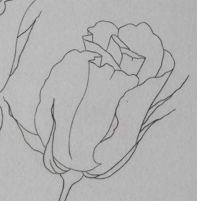 Camille COMBE : Deux roses, Gravure originale signée
