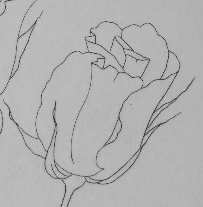 Camille COMBE : Deux roses, Gravure originale signée