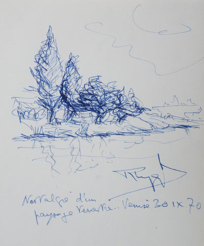 René HUYGHE : Les arbres sombres, Autographe et dessin original signé