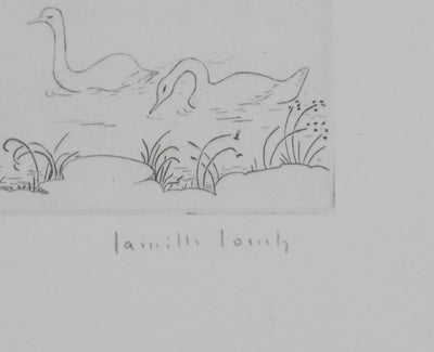Camille COMBE : Cygnes sur le lac, Gravure originale signée