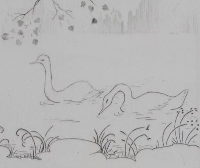 Camille COMBE : Cygnes sur le lac, Gravure originale signée