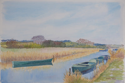Salomon Alfred BOISECQ : Le Marais de Grande Brière, Aquarelle originale signée