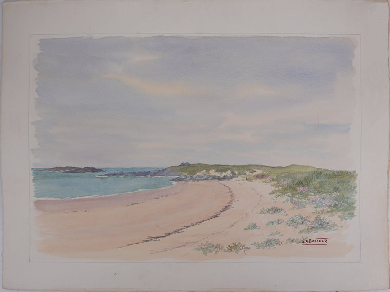 Salomon Alfred BOISECQ : Plage normande, Aquarelle originale signée