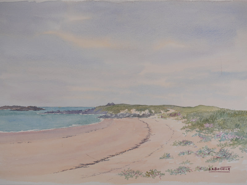Salomon Alfred BOISECQ : Plage normande, Aquarelle originale signée