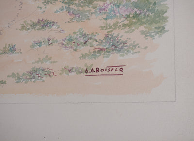 Salomon Alfred BOISECQ : Plage normande, Aquarelle originale signée