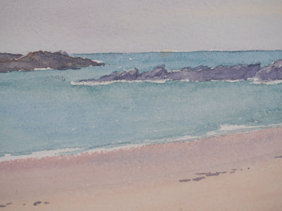 Salomon Alfred BOISECQ : Plage normande, Aquarelle originale signée