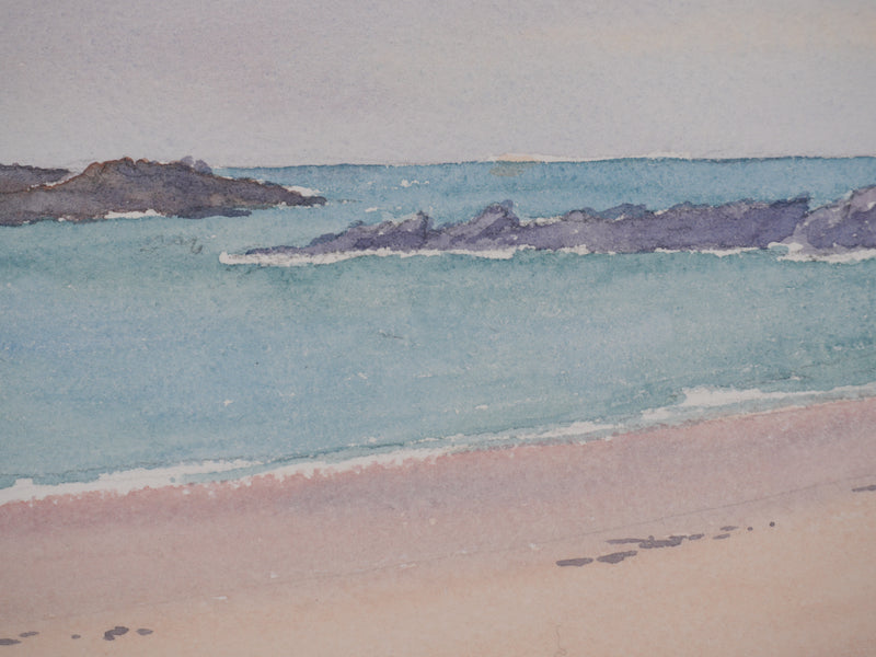 Salomon Alfred BOISECQ : Plage normande, Aquarelle originale signée