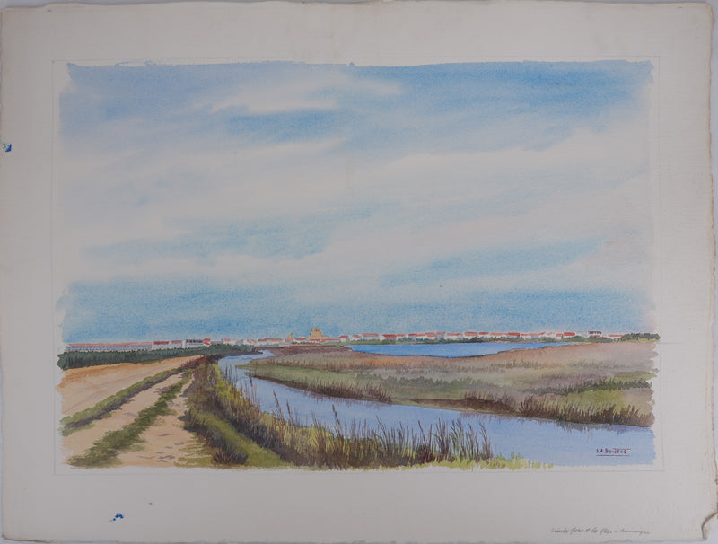 Salomon Alfred BOISECQ : Les Saintes-Maries-de-la-Mer, Aquarelle originale signée