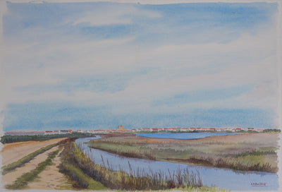 Salomon Alfred BOISECQ : Les Saintes-Maries-de-la-Mer, Aquarelle originale signée
