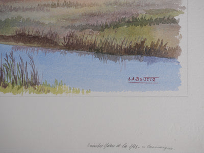 Salomon Alfred BOISECQ : Les Saintes-Maries-de-la-Mer, Aquarelle originale signée