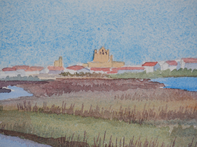 Salomon Alfred BOISECQ : Les Saintes-Maries-de-la-Mer, Aquarelle originale signée