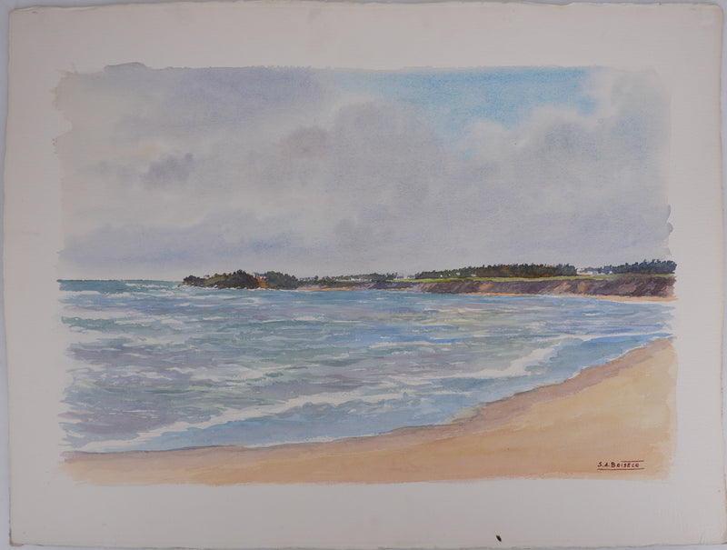 Salomon Alfred BOISECQ : Mer agitée, Aquarelle originale signée