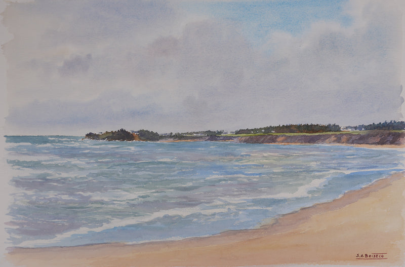 Salomon Alfred BOISECQ : Mer agitée, Aquarelle originale signée