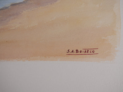 Salomon Alfred BOISECQ : Mer agitée, Aquarelle originale signée