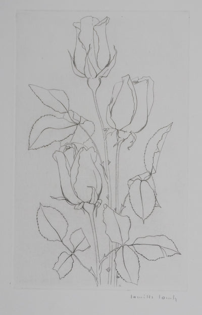 Camille COMBE : Éternelles roses, Gravure originale signée
