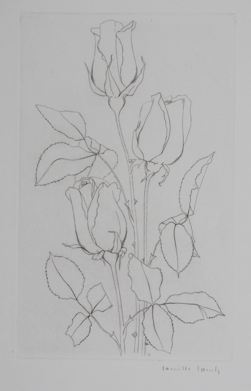 Camille COMBE : Éternelles roses, Gravure originale signée