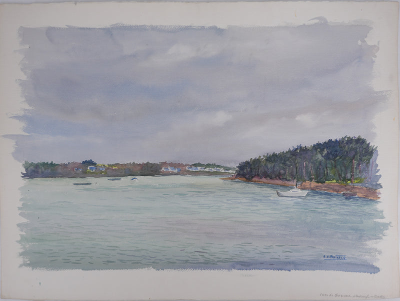 Salomon Alfred BOISECQ : Pont neuf de Baden, Aquarelle originale signée