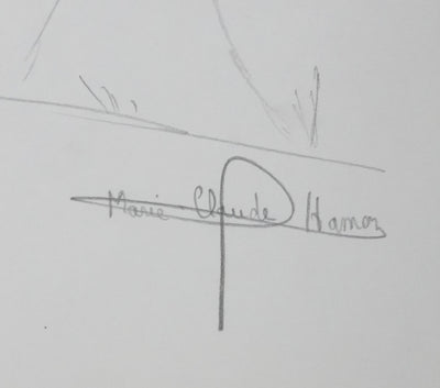 Marie-Claude HAMON : L'arbre en pente, Autographe et dessin original signée