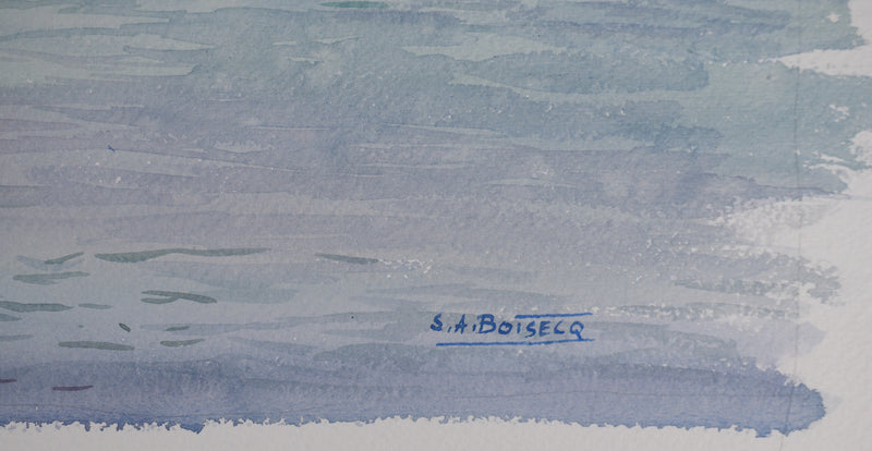 Salomon Alfred BOISECQ : Pont neuf de Baden, Aquarelle originale signée
