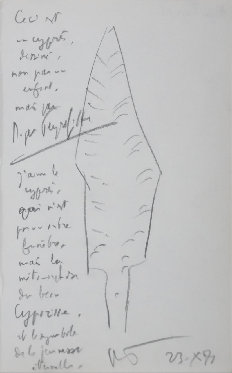 Roger PEYREFITTE : Ceci est un cyprès, Autographe et dessin original signée
