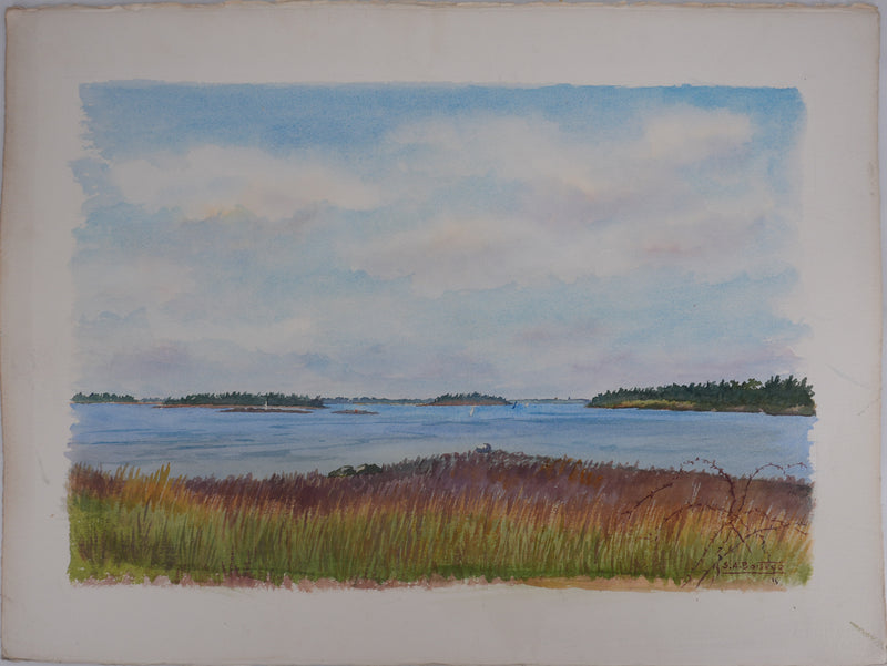 Salomon Alfred BOISECQ : Îlots du Morbihan, Aquarelle originale signée
