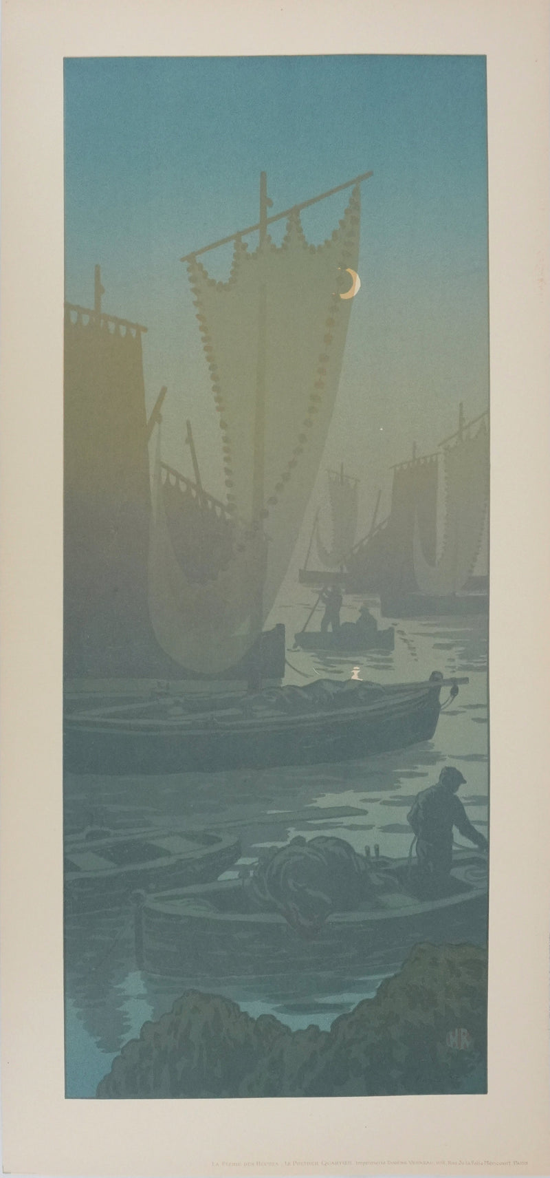 Henri RIVIERE : La féérie des heures, Premier Quartier, Lithographie originale signée