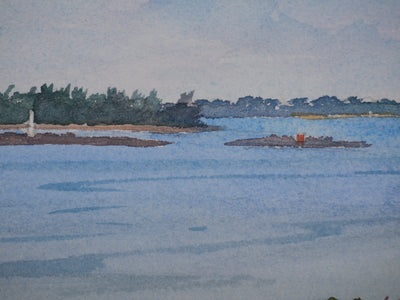 Salomon Alfred BOISECQ : Îlots du Morbihan, Aquarelle originale signée