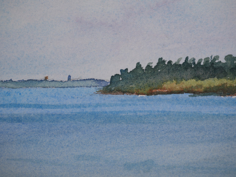 Salomon Alfred BOISECQ : Îlots du Morbihan, Aquarelle originale signée
