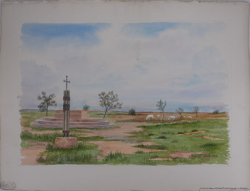 Salomon Alfred BOISECQ : Troupeau en Camargue, Aquarelle originale signée