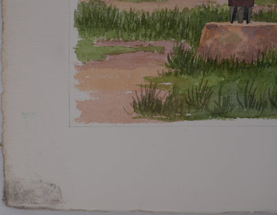 Salomon Alfred BOISECQ : Troupeau en Camargue, Aquarelle originale signée