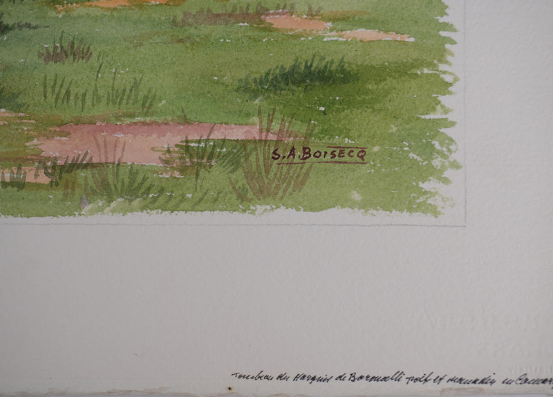 Salomon Alfred BOISECQ : Troupeau en Camargue, Aquarelle originale signée